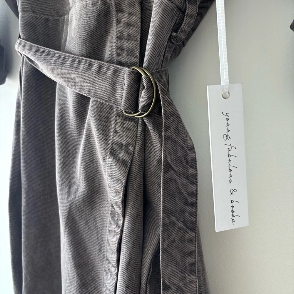NWT YFB Zeplin Long Sleeve Mini Dress Wrap Belted Dark Gray Tencel Blend Size M - Picture 4 of 7